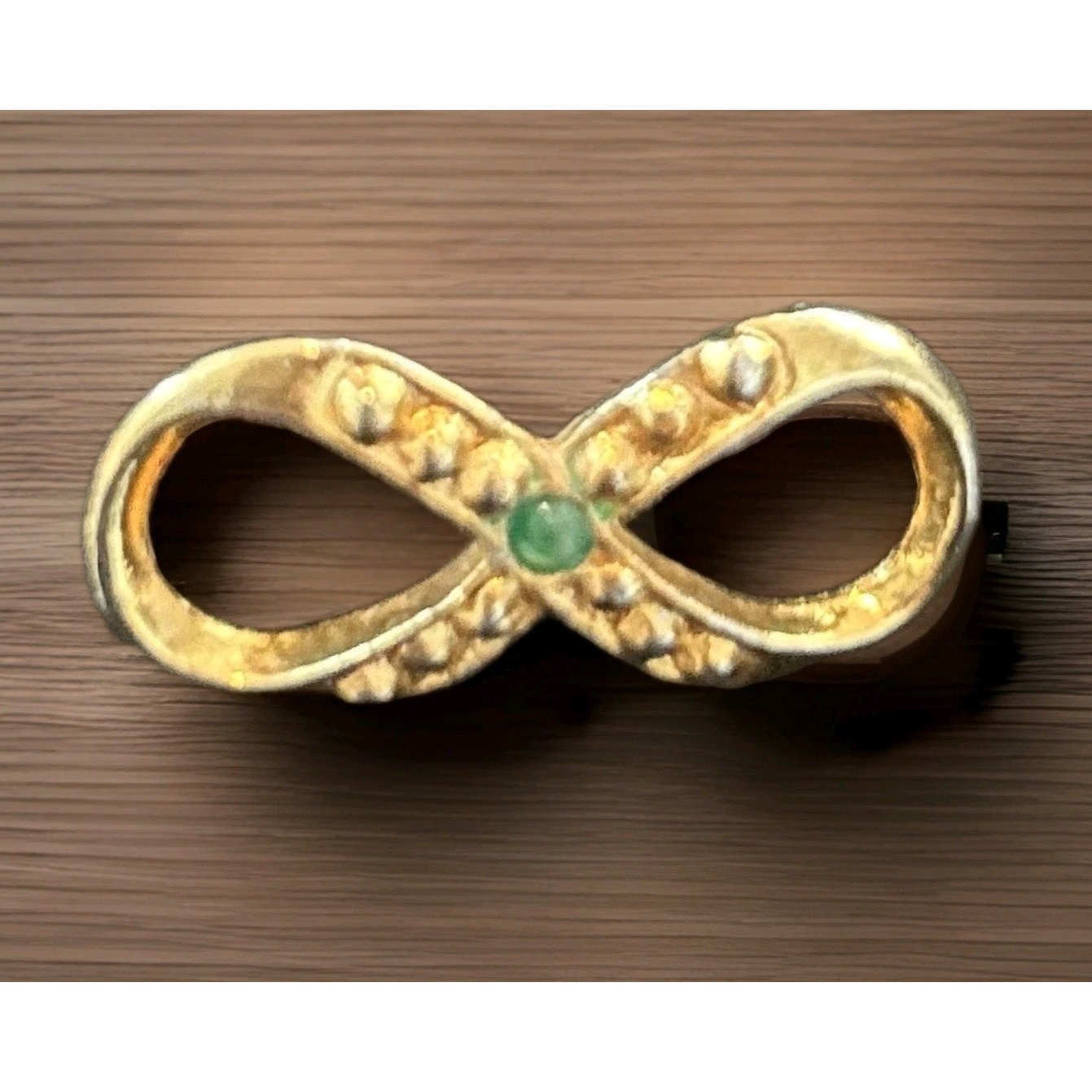 Vintage Hattie Carnegie Emerald Gold Tone Small Infinity Bow Brooch 40$